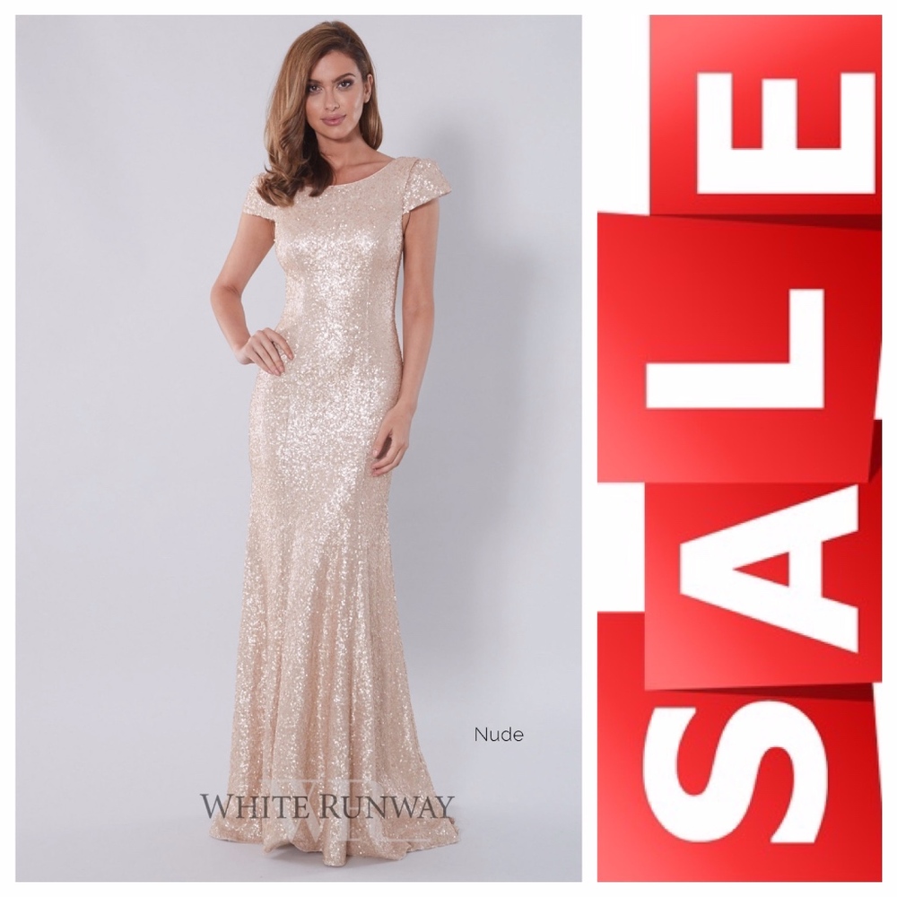 ROSE GOLD SEQUIN GOWN WITH CAP SLEEVES BLUSH